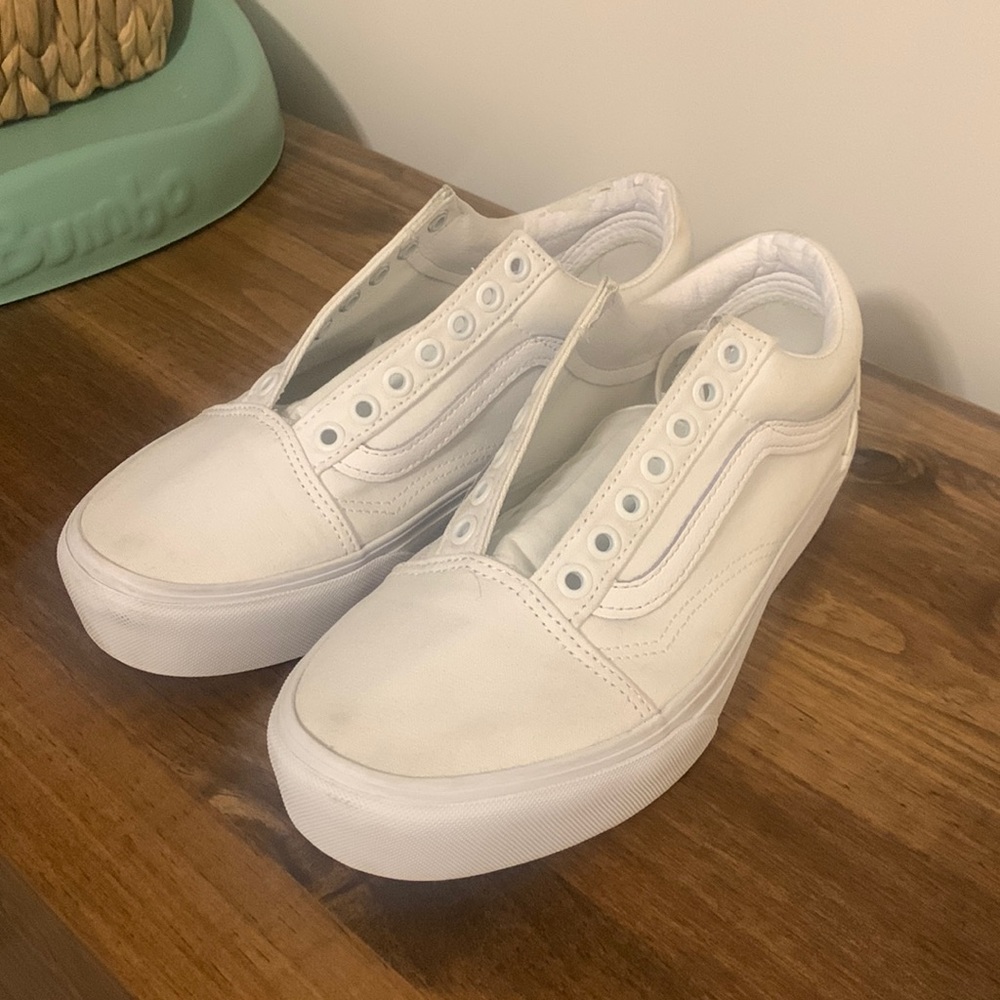 Vans Old Skool Platform Sneakers in Cream/White